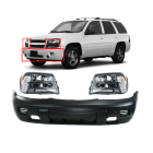 Kit of Front Bumper Cover and LH & RH Headlights Fits Chevrolet Trailblazer 2002-2007
