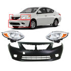 Kit of Front Bumper Cover and LH & RH Headlights Fits Nissan Versa 2012-2014