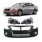 Kit of Front Bumper Cover and LH & RH Headlights Fits Nissan Altima 2013-2015
