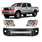 Kit of Front Bumper Cover and LH & RH Headlights Fits Toyota Tacoma 2005-2011