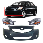 Kit of Front Bumper Cover and LH & RH Headlights Fits Toyota Yaris 2007-2012