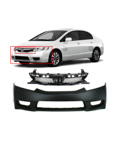 Front Bumper Cover & Grille Kit For Honda Civic 2009-2011 Sedan HO1000266