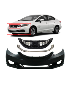 Front Bumper Cover and Grille Set Kit For Honda Civic 2013-2015 Sedan HO1000290